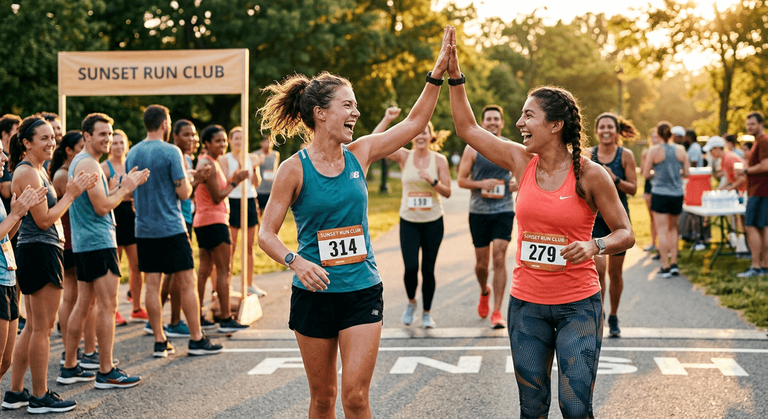 Runners celebrating after finishing a group run together